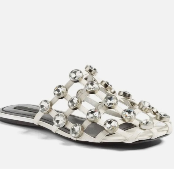 ALEXANDER WANG Amelia Crystal Cage White Slide Sandal Size 7 1/2 - Picture 9 of 10
